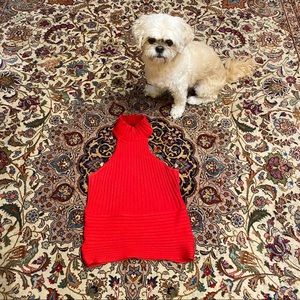 Caché Red Ribbed Stretchy Sleeveless Turtleneck